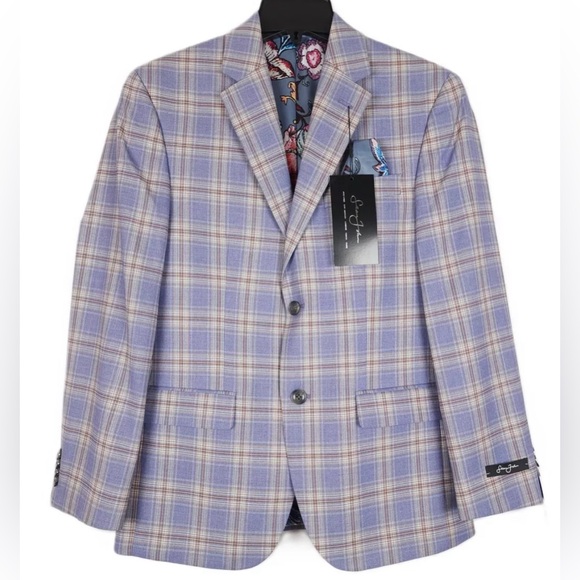 New 36S Sean John Mens Classic Fit Patterned Suit Jacket Grey Violet Blue Coat - Picture 2 of 7